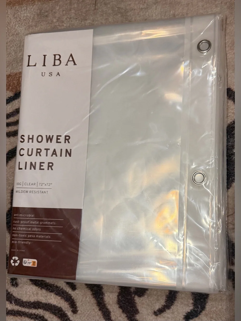 Nicole Miller Celina Fabric Raised Leopard Print Shower Curtain & Clear Liner
